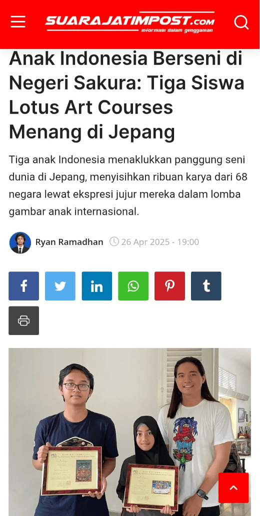 Anak Indonesia Berseni di Negeri Sakura: Tiga Siswa Lotus Art Courses Menang di Jepang
